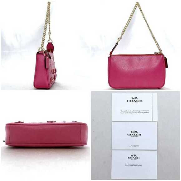 Coach Pouch ec-24044 Pink F65471 PVC Leather Studs COACH Chain Flower Women's